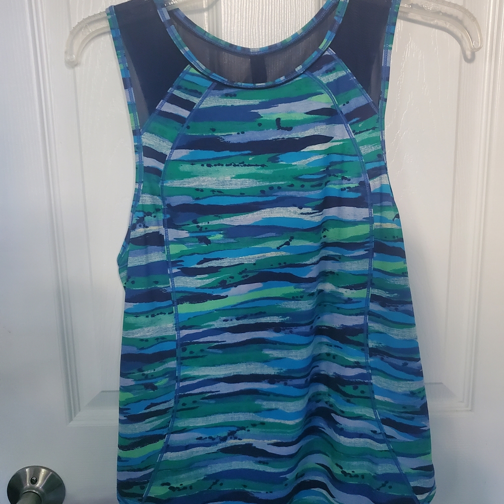 Lululemon Blue and Green Striped Tank Top